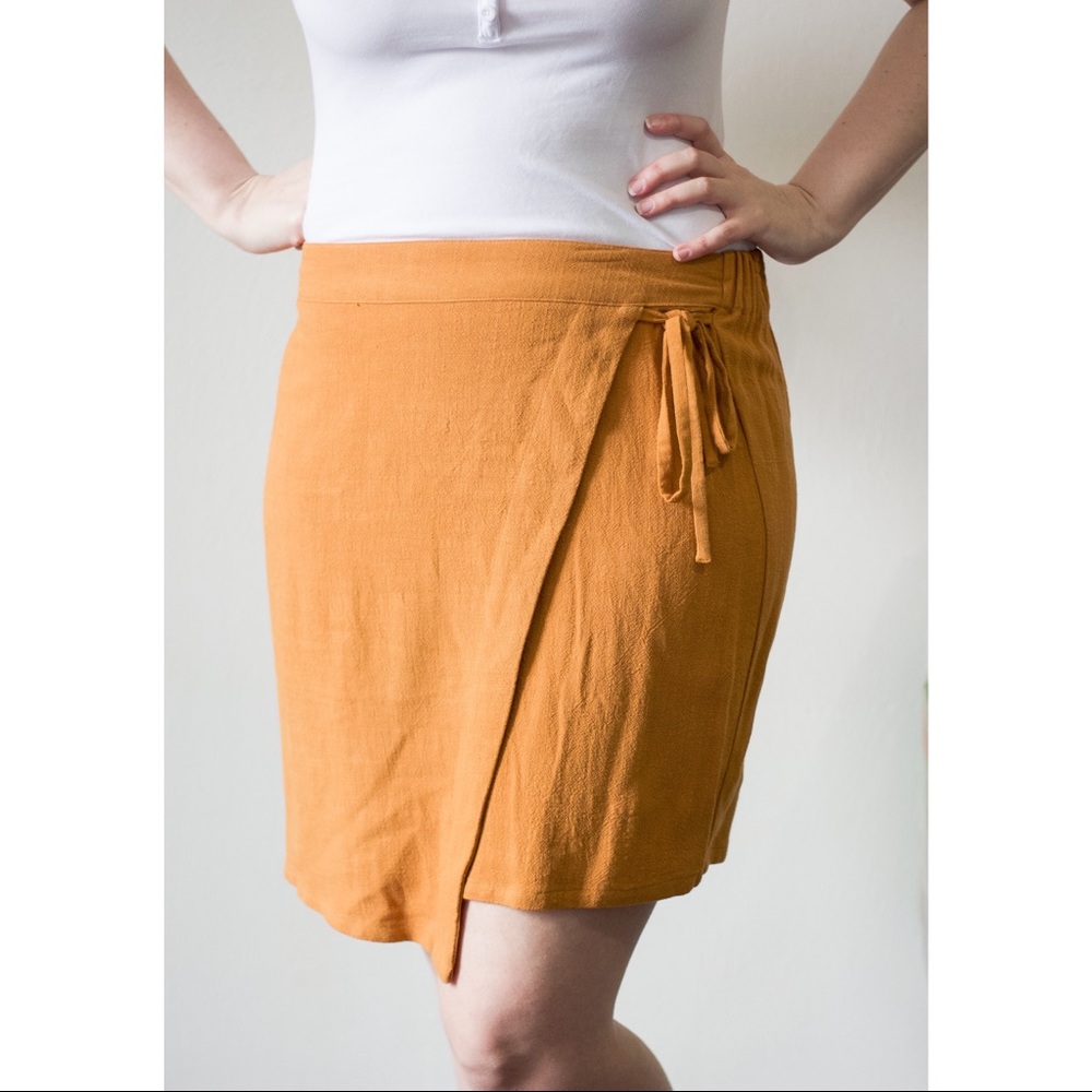 A New Day Yellow Faux Wrap Linen Skirt